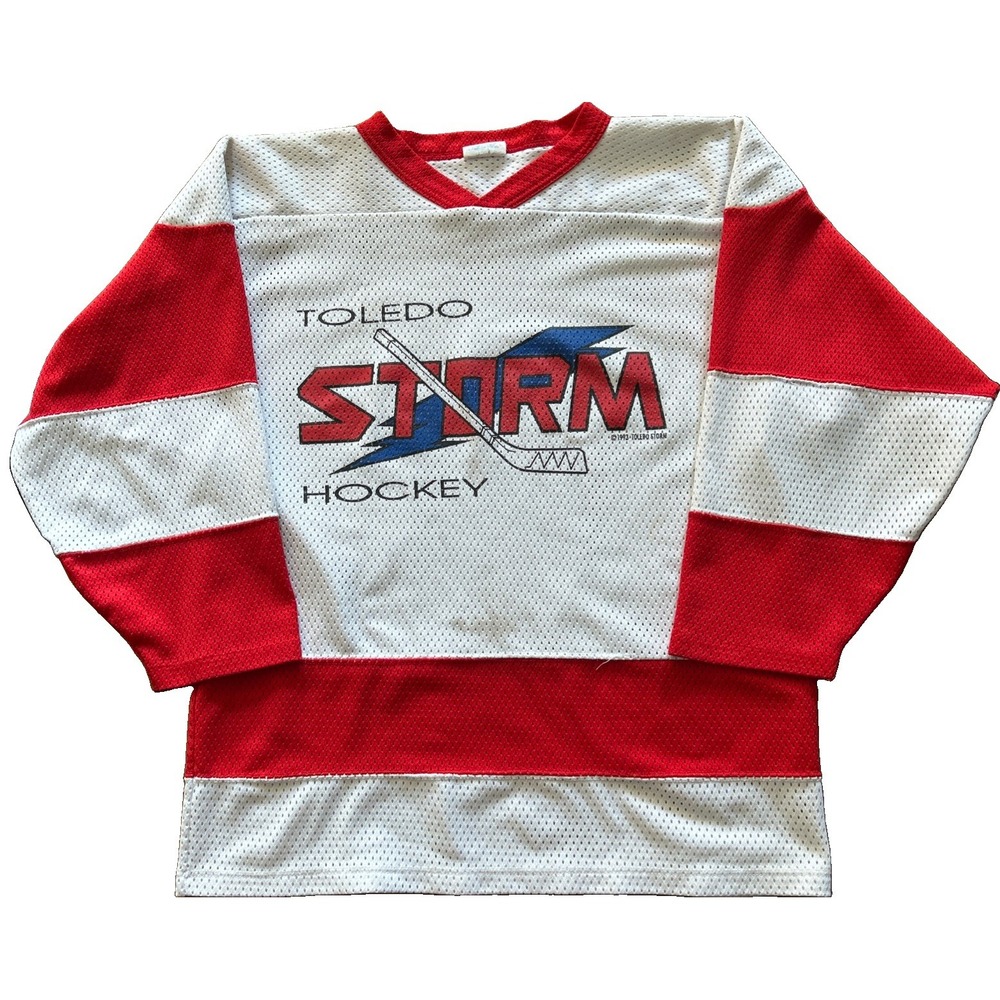 Vintage 1993 Toledo Storm Hockey Jersey Youth XL White Red ECHL Athletic Knit